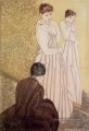Jeune femme essayant une robe mères des enfants Mary Cassatt
